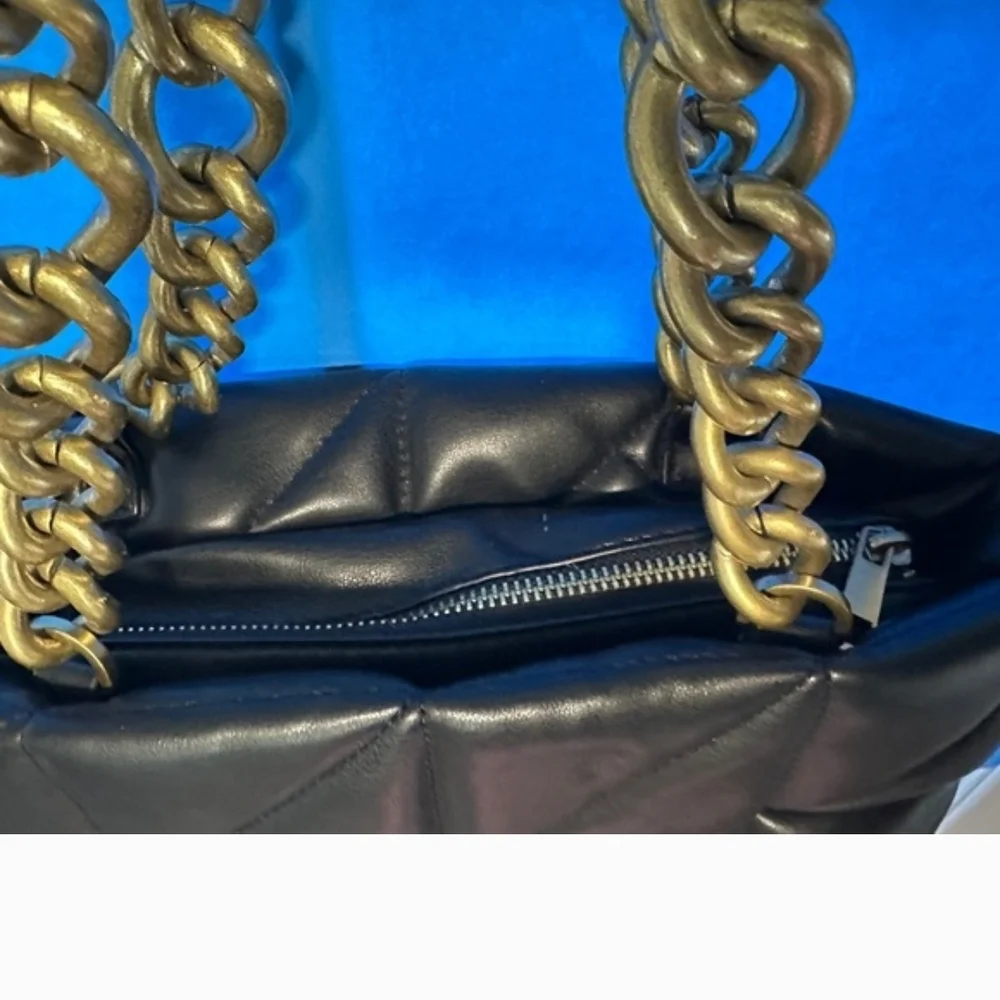 Zara Black Quilted Clutch with Gold Chain